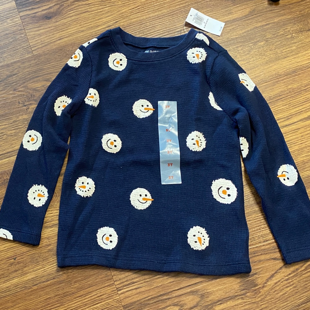 Old Navy Kids Navy Snowman Long Sleeve Tee